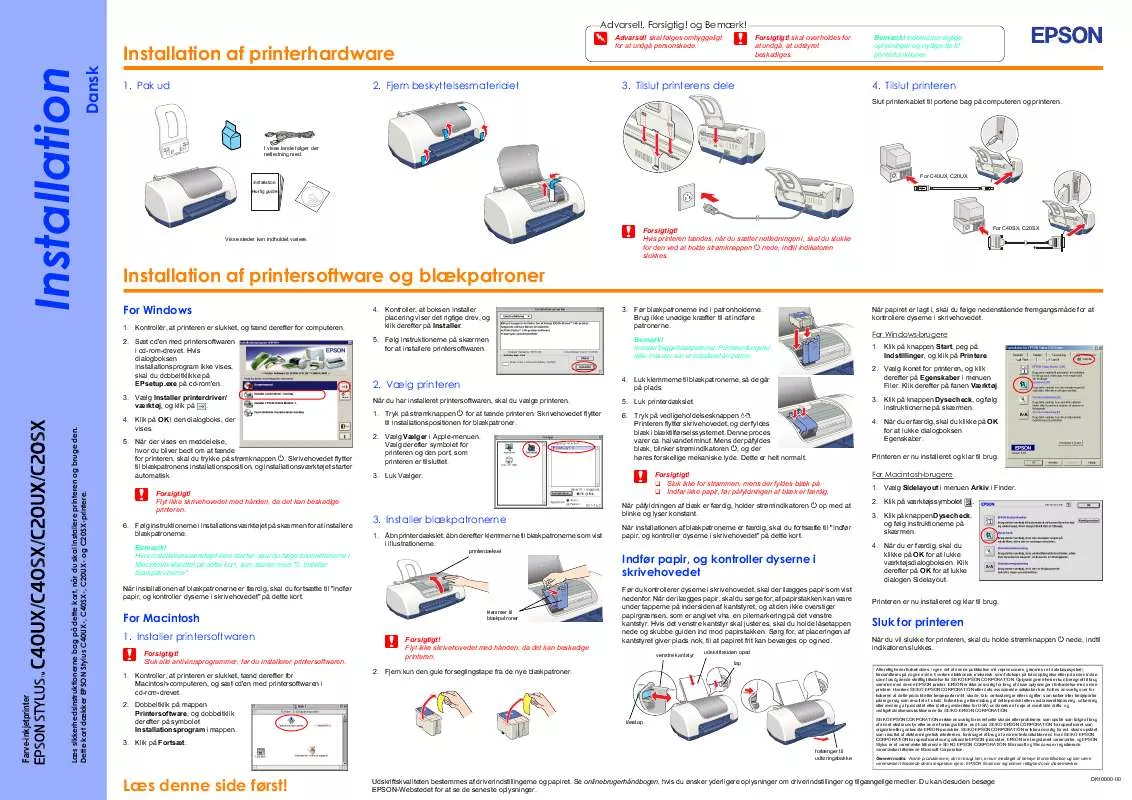 Mode d'emploi EPSON STYLUS C20