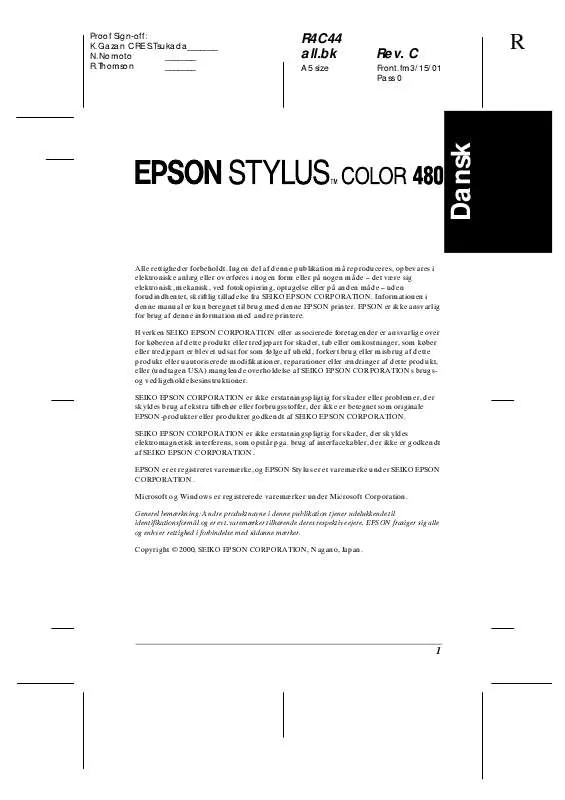 Mode d'emploi EPSON STYLUS COLOR 480