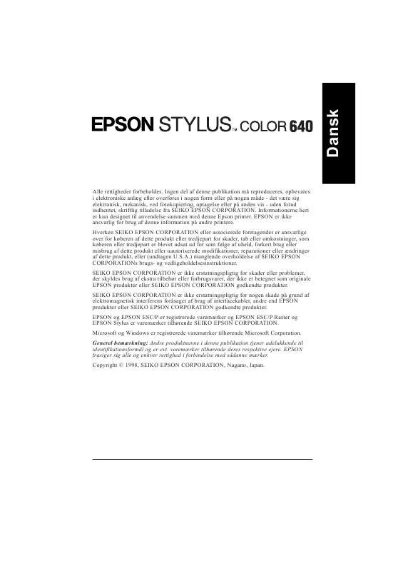 Mode d'emploi EPSON STYLUS COLOR 640