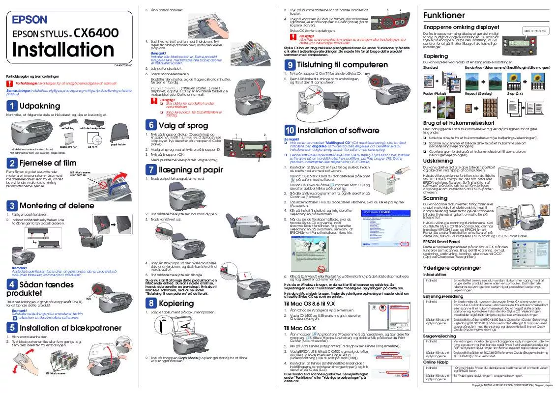 Mode d'emploi EPSON STYLUS CX6400