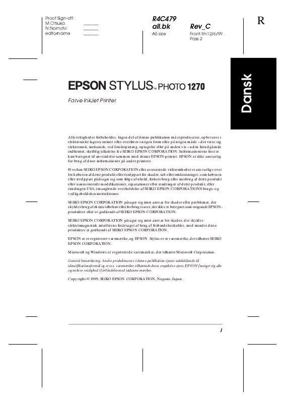 Mode d'emploi EPSON STYLUS PHOTO 1270