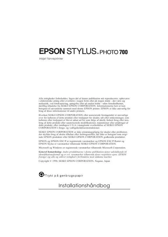 Mode d'emploi EPSON STYLUS PHOTO 700