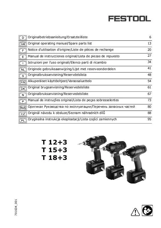 Mode d'emploi FESTOOL T 15PLUS3