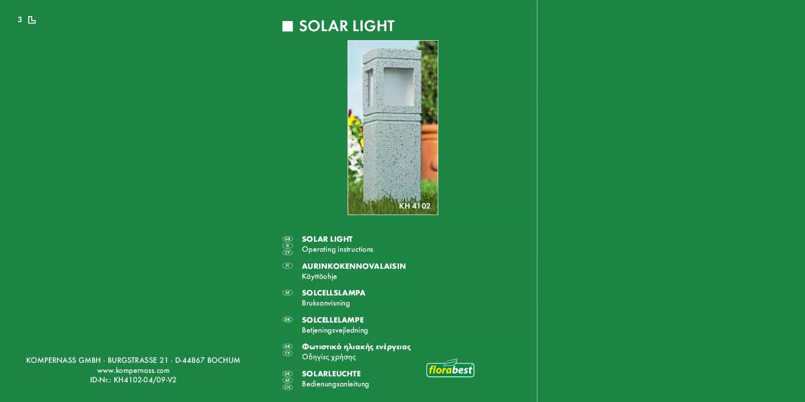 Mode d'emploi FLORABEST KH 4102 SOLAR LIGHT