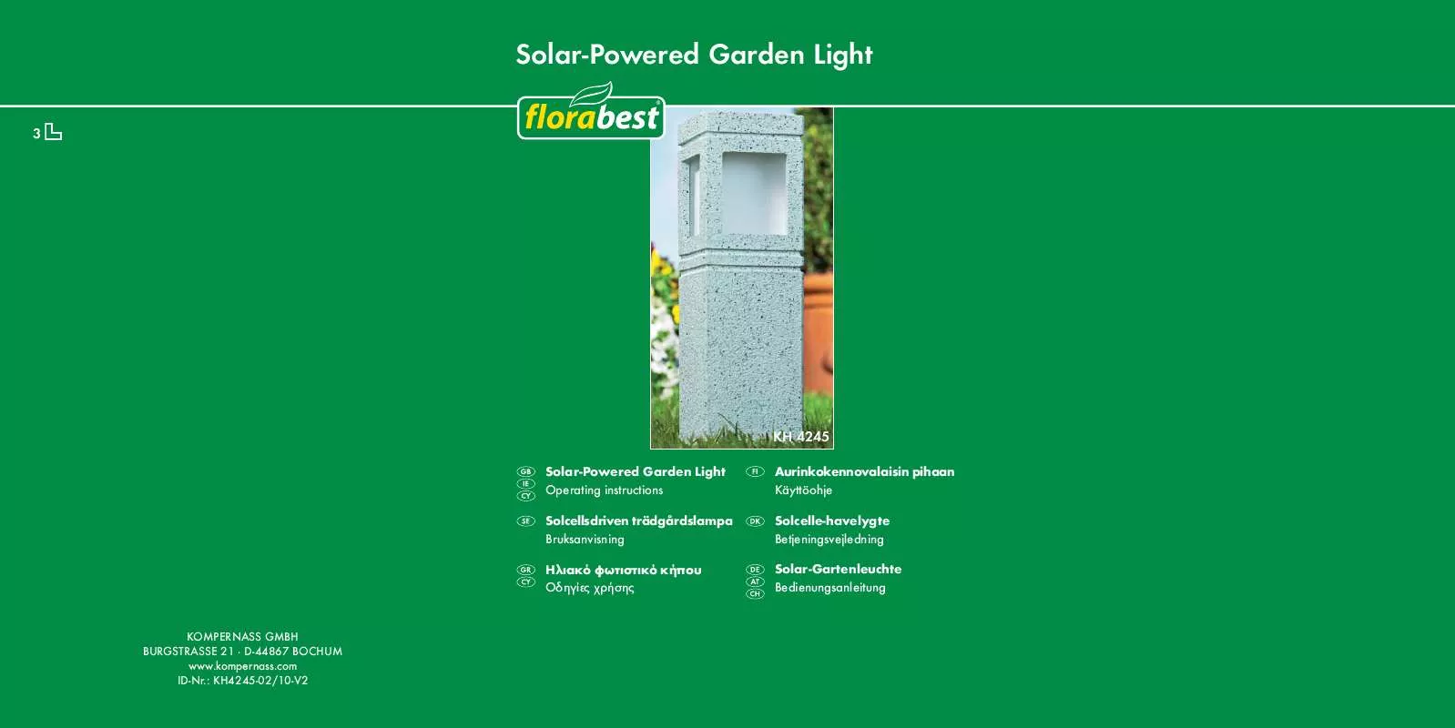 Mode d'emploi FLORABEST KH 4245 SOLAR-POWERED GARDEN LIGHT