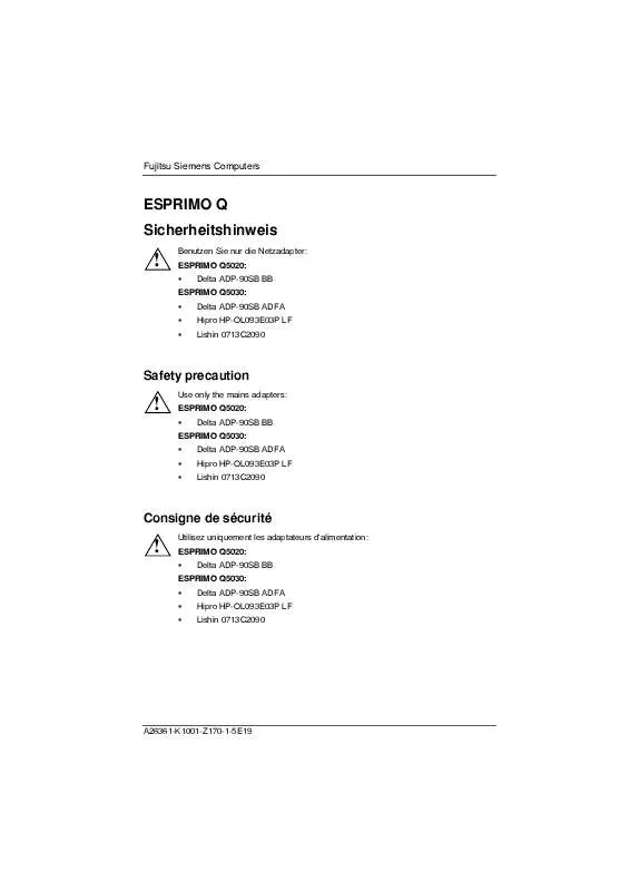 Mode d'emploi FUJITSU SIEMENS ESPRIMO Q5030