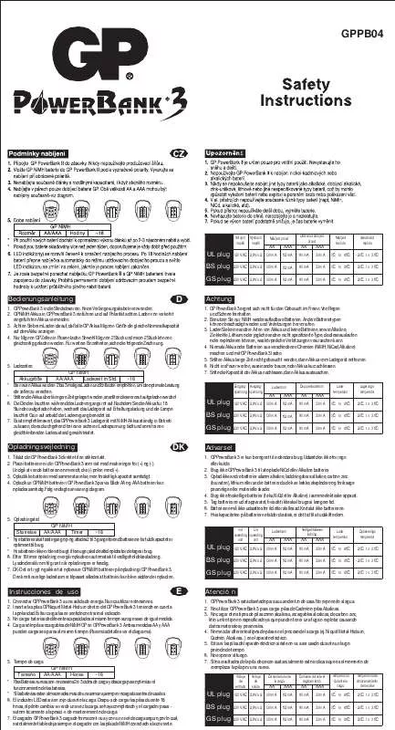 Mode d'emploi GP BATTERIES GPPB04