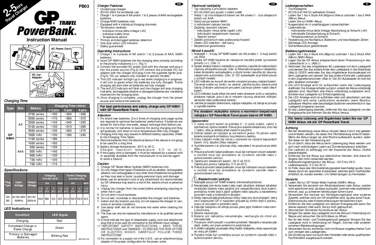 Mode d'emploi GP BATTERIES PB03