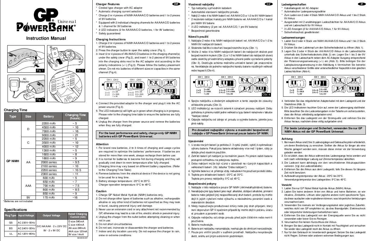 Mode d'emploi GP BATTERIES POWERBANK UNIVERSAL