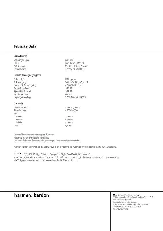 Mode d'emploi HARMAN KARDON HD 750