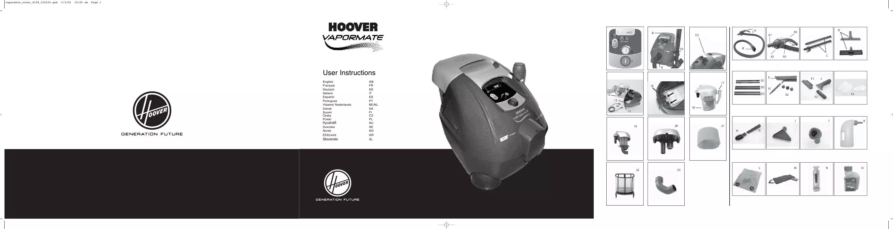 Mode d'emploi HOOVER VAPORMATE