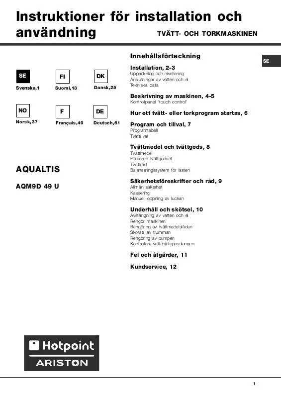 Mode d'emploi HOTPOINT AQM9D 49 U