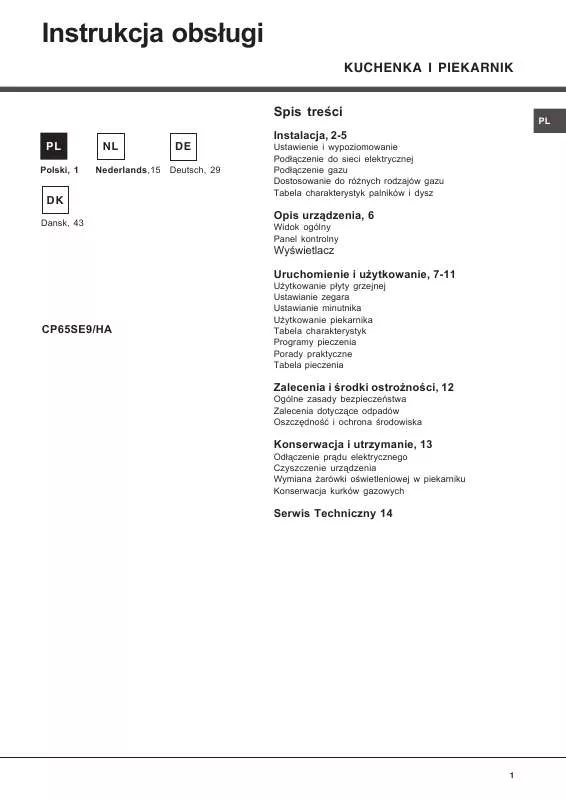 Mode d'emploi HOTPOINT CP65SE9