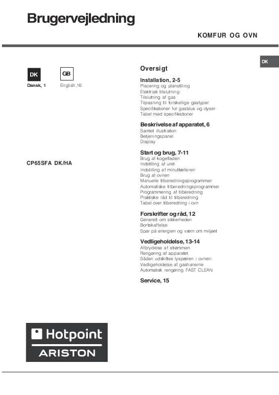 Mode d'emploi HOTPOINT CP65SFA DK /HA