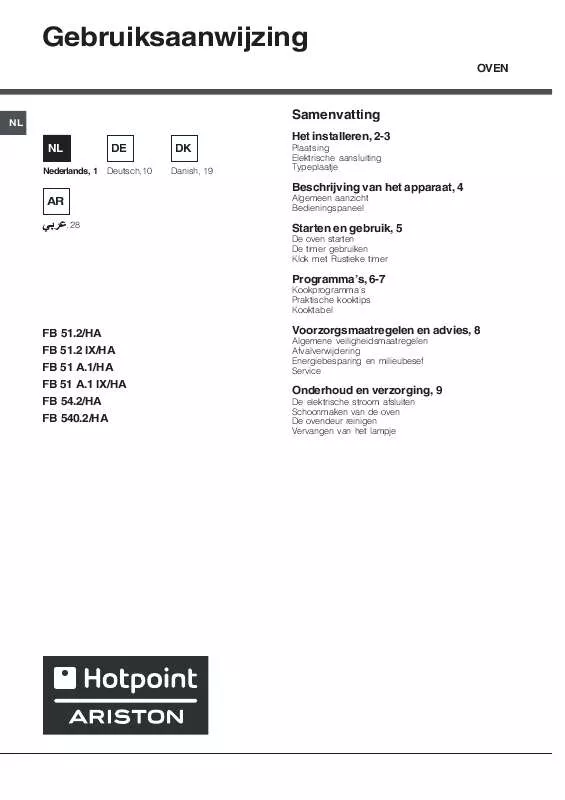 Mode d'emploi HOTPOINT FB 51 A.1 IX/HA