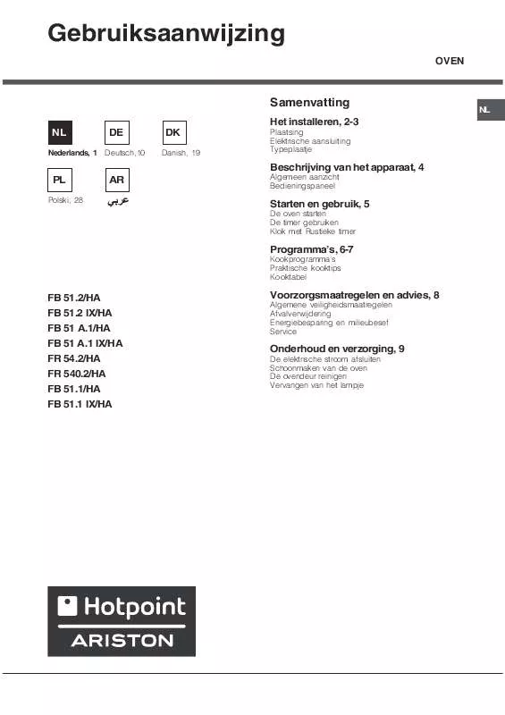 Mode d'emploi HOTPOINT FB 51.1 IX/HA