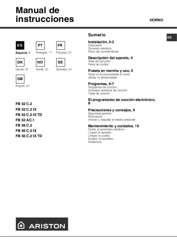 Mode d'emploi HOTPOINT FB 52 C.2 IX TD