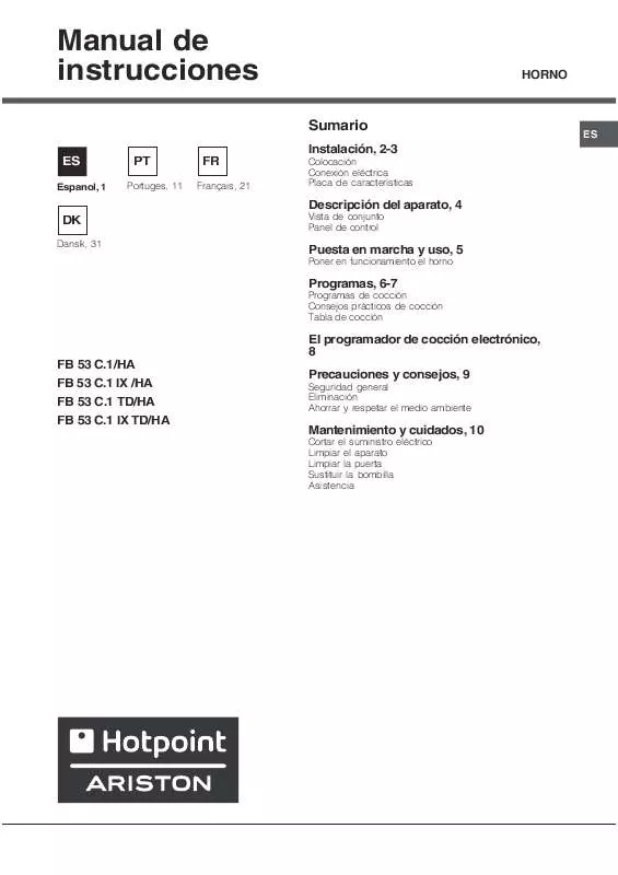 Mode d'emploi HOTPOINT FB 53 C.1 IX TD /HA