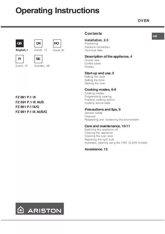 Mode d'emploi HOTPOINT FZ 891 P.1 IX AUS/G