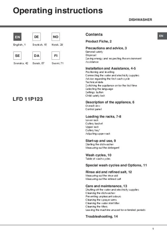 Mode d'emploi HOTPOINT LFD 11P123 X DE/SK