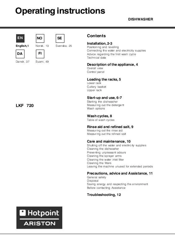 Mode d'emploi HOTPOINT LKF 720 X SK/HA