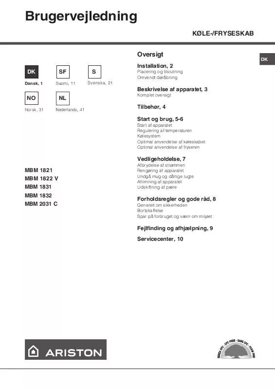 Mode d'emploi HOTPOINT MBM 1832