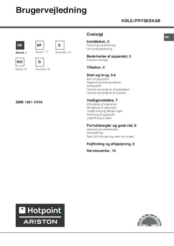 Mode d'emploi HOTPOINT SBM 1821 V/HA