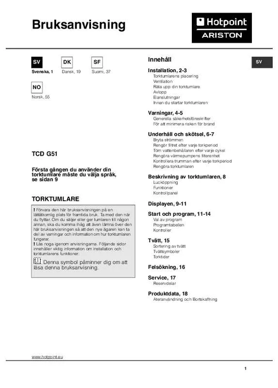 Mode d'emploi HOTPOINT TCD G51 AX