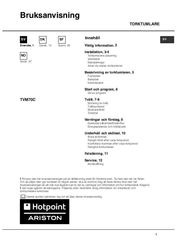 Mode d'emploi HOTPOINT TVM 70C P/Z