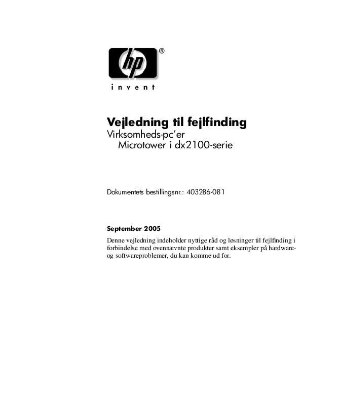 Mode d'emploi HP COMPAQ DX2100 MICROTOWER PC