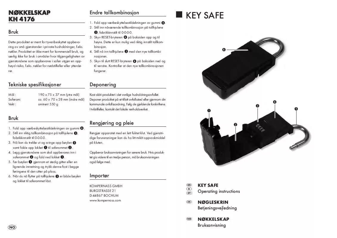 Mode d'emploi KOMPERNASS KH 4176 KEY SAFE