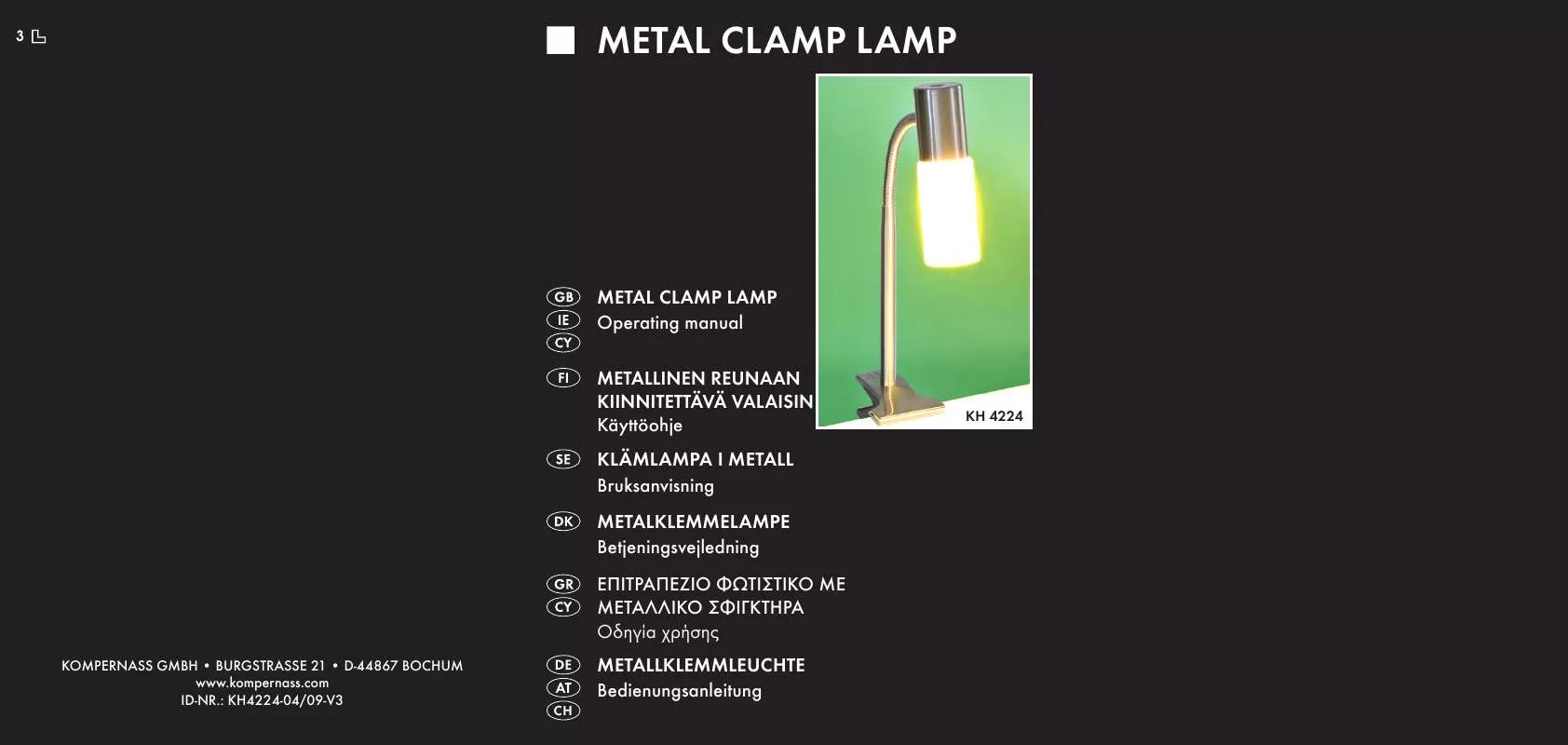 Mode d'emploi KOMPERNASS KH 4224 METAL CLAMP LAMP