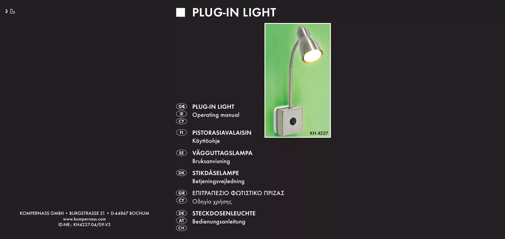 Mode d'emploi KOMPERNASS KH 4227 PLUG-IN LIGHT