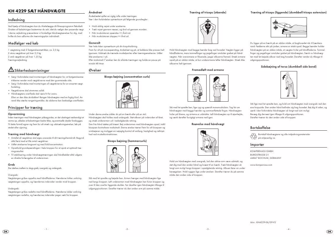 Mode d'emploi KOMPERNASS KH 4229 DUMBBELL SET