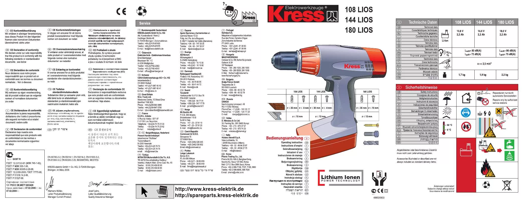 Mode d'emploi KRESS 108 LIOS SET