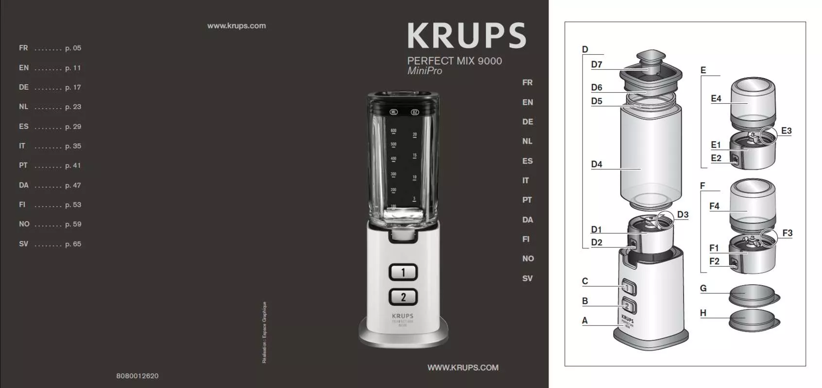 Mode d'emploi KRUPS PERFECT MIX BLENDER YY8526FD