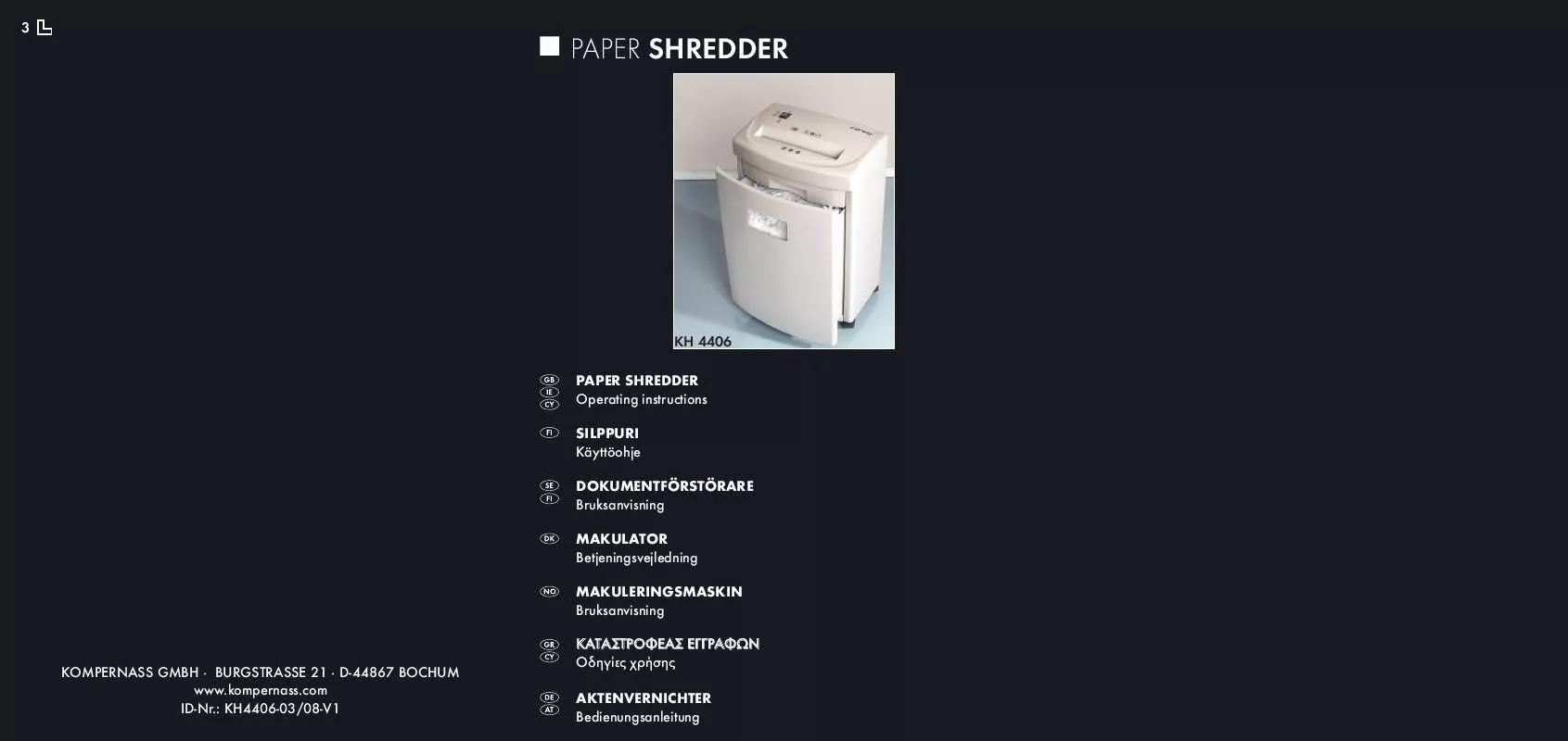 Mode d'emploi LERVIA KH 4406 PAPER SHREDDER