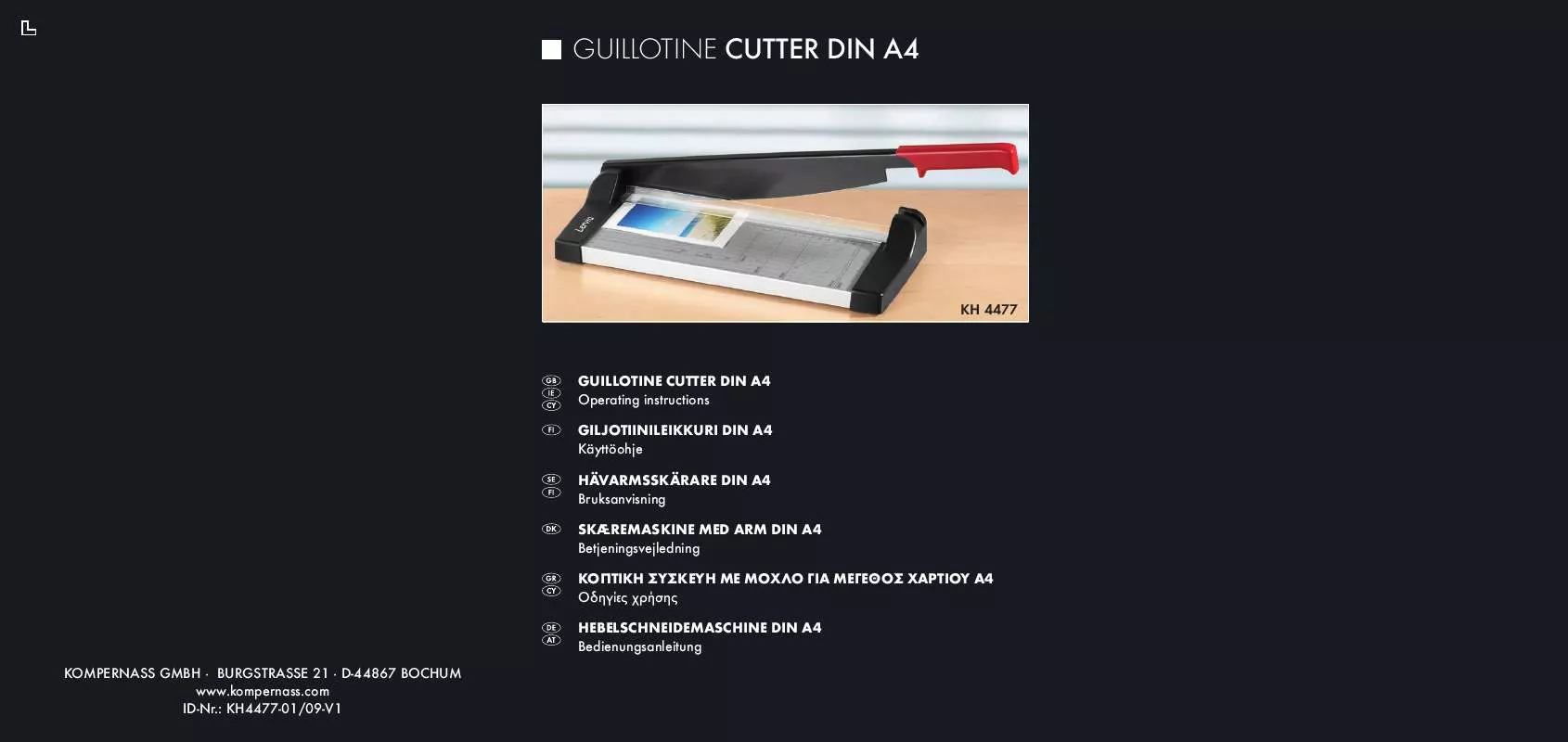 Mode d'emploi LERVIA KH 4477 GUILLOTINE CUTTER DIN A4