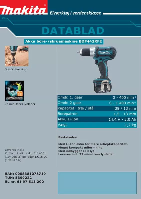 Mode d'emploi MAKITA BDF442RFE