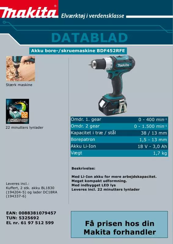 Mode d'emploi MAKITA BDF452RFE