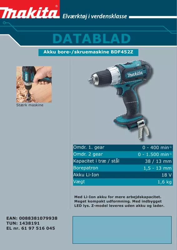 Mode d'emploi MAKITA BDF452Z