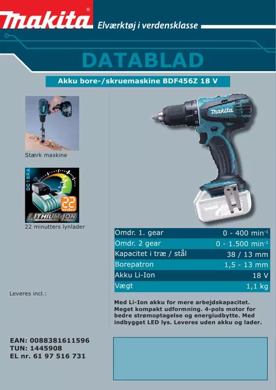 Mode d'emploi MAKITA BDF456Z