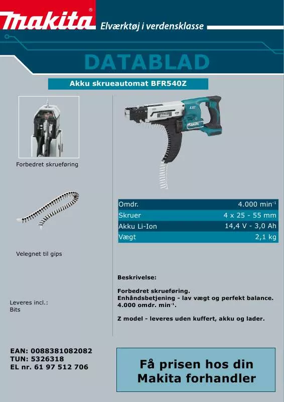 Mode d'emploi MAKITA BFR540Z