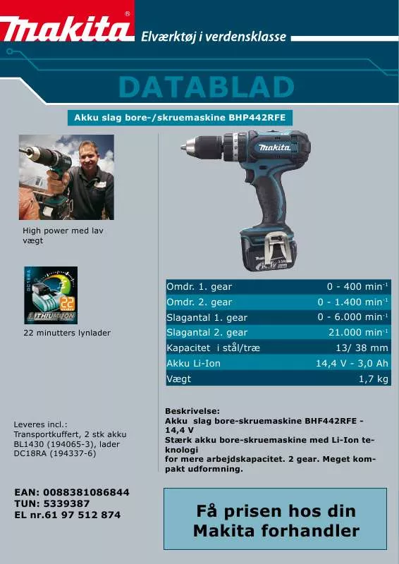 Mode d'emploi MAKITA BHP442RFE