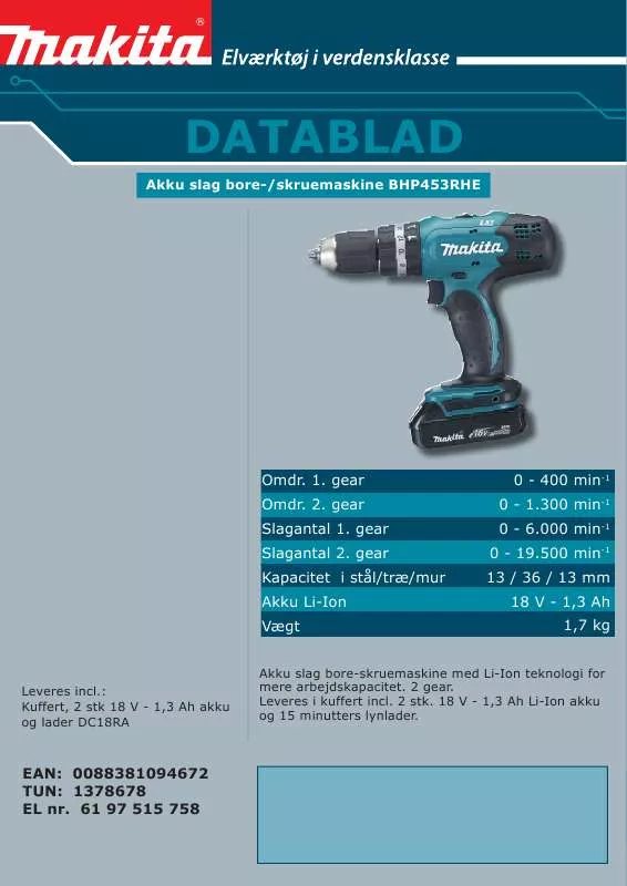 Mode d'emploi MAKITA BHP453RHE