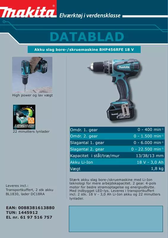 Mode d'emploi MAKITA BHP456RFE