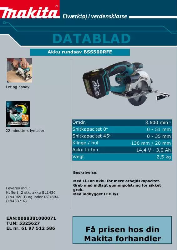 Mode d'emploi MAKITA BSS500RFE