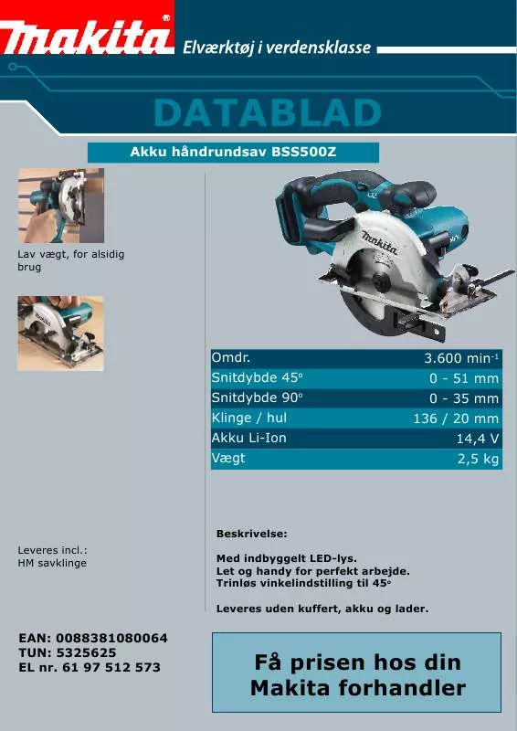 Mode d'emploi MAKITA BSS500Z