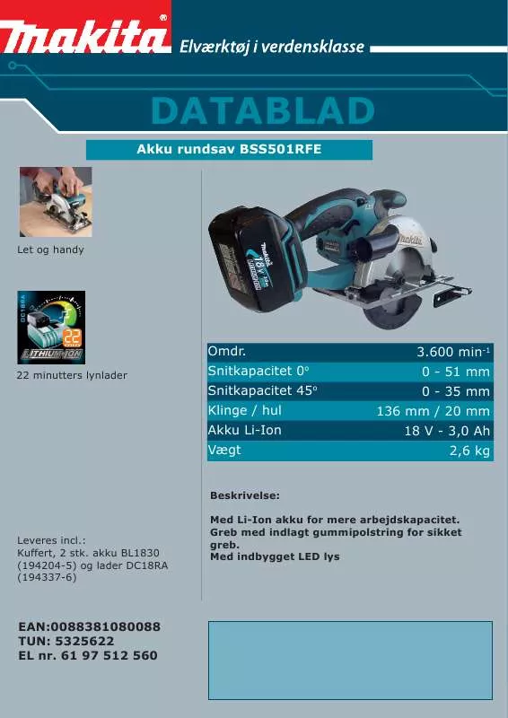 Mode d'emploi MAKITA BSS501RFE