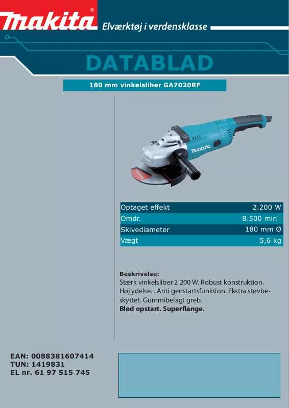 Mode d'emploi MAKITA GA7020RF